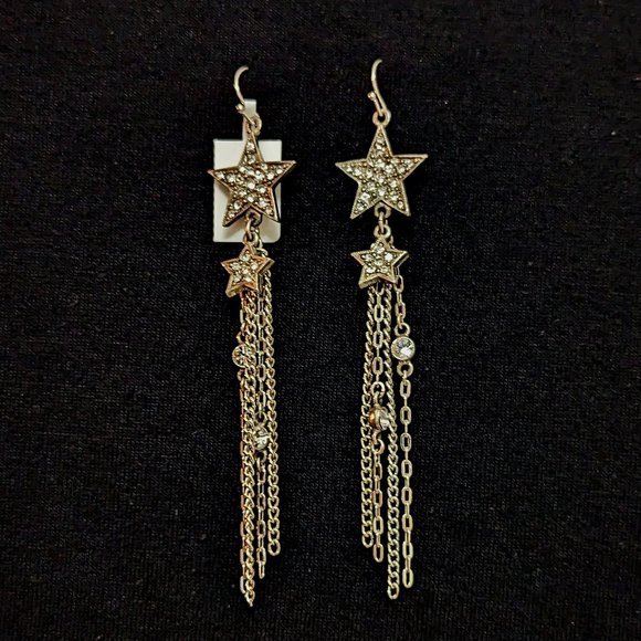 BEN AMUN JEWELRY Crystal Star Dangle Earrings in Silver New - Picture 5 of 9